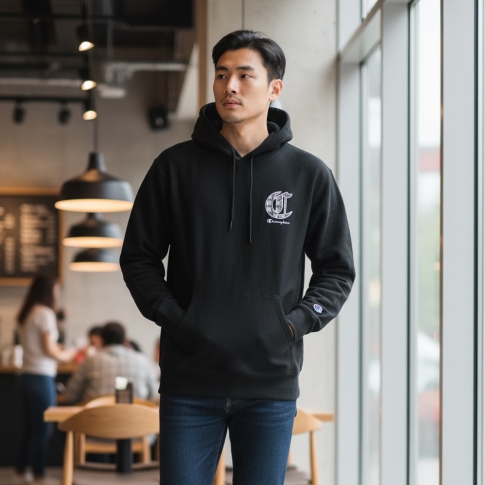 Champion Black Hoodie for Men. 
Size. L